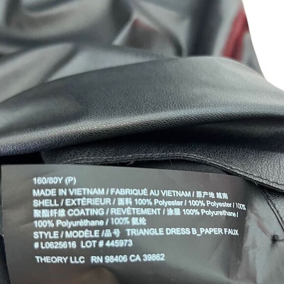 Theory Faux Leather Shift Dress Button Front Black Knee Length Women’s Size P - Picture 10 of 12